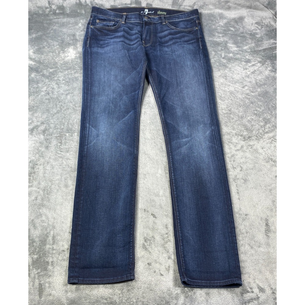 7 For All Mankind Men Jeans 36x33 Slimmy Luxe Blue Slim Stretch Fade Whisker USA